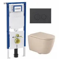 Geberit QeramiQ Dely Swirl Toiletset - 36.3x51.7cm - UP720 Duofix Sigma inbouwreservoir - 35mm zitting - bedieningsplaat mat antraciet - ronde knoppen - beige SW1237202/SW1102376/SW1000771/SW1026259
