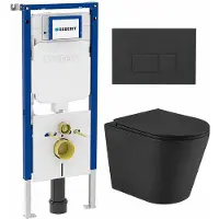Geberit QeramiQ Dely Toiletset - 36.3x51.7cm - diepspoel - rimless - UP720 inbouwreservoir - softclose toiletzitting - bedieningsplaat antraciet mat - rechtehoekige knoppen - mat zwart