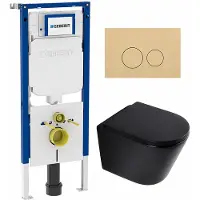 Geberit QeramiQ Dely Toiletset - 36.3x51.7cm - diepspoel - rimless - UP720 inbouwreservoir - softclose toilet zitting 35 mm - bedieningsplaat beige - ronde knoppen - mat zwart