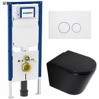 Geberit QeramiQ Dely Toiletset - 36.3x51.7cm - diepspoel - rimless - UP720 inbouwreservoir - softclose toilet zitting 35 mm - mat witte bedieningsplaat - ronde knoppen - mat zwart