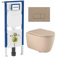 Geberit QeramiQ Dely Swirl Toiletset - 36.3x51.7cm - UP720 Duofix Sigma inbouwreservoir - slimzitting - bedieningsplaat taupe - rechthoekige knoppen - beige SW1237202/SW1102379/SW1000770/SW1026259