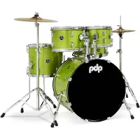 PDP Drums Center Stage Fusion Electric Green Sparkle 5d. drumstel met bekkens en hardware