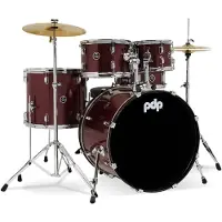 PDP Drums Center Stage Rock Ruby Red Sparkle 5d. drumstel met bekkens en hardware