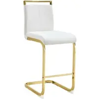 MODFU - Barkrukken Set Van 2 - Met Voetsteun - Scandinavische Stijl - Voor Keuken Of Horeca - Metaal En Kunstleer - Wit En Goudkleurig