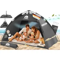 ELONEO Pop-up Strandtent UV-bescherming 80+, Lichtgewicht en compact inkl. draagtas, Strandzonwering & windbescherming voor baby’s en volwassenen - XL Grijs