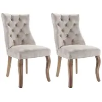 MODFU - Eetkamerstoel - Hoge Rugleuning Met Knopen - Modern - Voor Eethoek - Fluweel - Lichtbeige