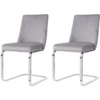 MODFU - Eetkamerstoel Set Van 2 - Diamantpatroon Rugleuning - Modern - Voor Eetkamer Of Woonkamer - Fluweel - Grijs En Zilver