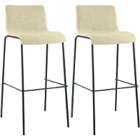 CLP Set van 2 barkrukken "Hover", stapelbaar, met stoffen bekleding, vierpotige constructie, belastbaar tot 150 kg | Kleur: crème, frame: zwart