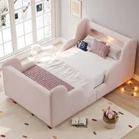 STILVORA Kinderbed 90x200 cm – Gestoffeerd Bed Met Veiligheidsrand, Nachtlicht En Oplaadpunt – Zonder Matras – Fluweel – Roze