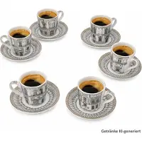 MamboCat 6-delige set PALAZZO espressokopjes met schoteltjes zwart-wit van porselein – R0126#PLZO