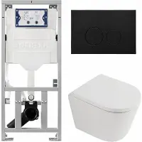 Geberit QeramiQ Dely Toiletset - 36.3x51.7cm - diepspoel - rimless - UP320 inbouwreservoir - softclose toilet zitting 35 mm - kunststof mat zwarte bedieningsplaat - ronde knoppen - mat wit