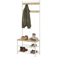 Vasagle - Kapstok - Kledingrek - Schoenenrek - Met Zitvlak en 3 Opbergplanken - Voor Hal - Met Haken