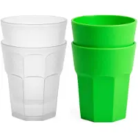 PlasticForte onbreekbare drinkglazen - 10x stuks - kunststof/plastic - mix van twee kleuren - groen en transparant - 361 ml - 10 x 9 cm