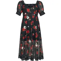Jawbreaker - Rockabilly Midi-jurk - Skull And Rose Print Lace Panel Midi Dress - XS tot L - voor Vrouwen - meerkleurig - Maat S