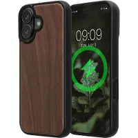 Kwmobile Echt Houten Beschermhoes voor Apple iPhone 17 – Hout & TPU Cover – donkerbruin walnoothout