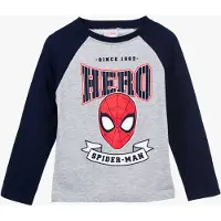 Marvel Spiderman T-Shirt - Navy/Grijs - Lange Mouw - Katoen - Maat 110/116 - 5/6 Jaar
