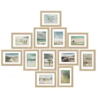 Bomoe Ocean Set van 12 Fotolijsten Houten Picture Frames – 12 x 13x18cm – Kunststof glas Fotolijst van Hout - Metalen Ophanging - Standaard & Passepartout - EikenHout