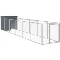 vidaXL Hondenhuis met ren, antraciet, 110x609x110 cm, verzinkt staal