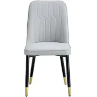 MODFU Eetkamerstoel set van 2, PU-leer, zwarte metalen poten, modern lichtgrijs