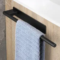 Snq Handdoekhouder zonder boren- zwart- mat handdoekstang- badkamer roestvrij staal- badhanddoekhouder- zelfklevende handdoekhouder- één arm- 39 CM