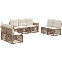 vidaXL Tuinbank Set 7 st Beige en Crème Wit poly rattan