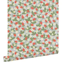 ESTAhome behang aardbeien blauw, groen en rood - 50 x 900 cm - 132173