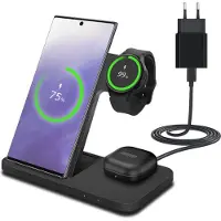 MMOBIEL Draadloos Oplaadstation Geschikt voor Smartphone, Smart Watch en Oordopjes van – 3-in-1 Draadloze Oplader 15W Geschikt voor MagSafe – Snellader - Inclusief 20W Adapter - Zwart