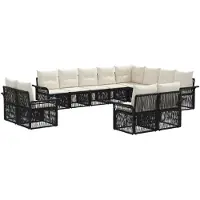 vidaXL Tuinbank Set 12 st Zwart en Crème Wit poly rattan