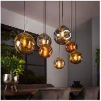 Meubelplaats Hanglamp van 7 Lampen - Stellar - Goud - Koper en Chroom - Metaal - Glas - Woonkamer - Keuken - Hanglamp In Hoogte Verstelbaar tot 150 cm - Exclusief Lichtbron - Voedingstype Netstroom