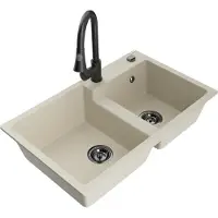 Mexen Tomas 2-komorige granieten gootsteen met keukenmengkraan Elia, beige - 6516-69-670101-70