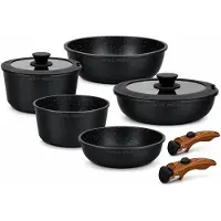 ROYAL SWISS Pannensets, kooksets, inductie, roestvrij staal, 9-delig, glazen deksels,