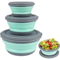 Snq Opvouwbare kom voor camping- 3 stuks- siliconen- opvouwbare kom- draagbare lunchbox- picknick- kom- slakom met deksel voor keuken- camping- outdoor- 300 ml + 600 ml + 900 ml (groen)