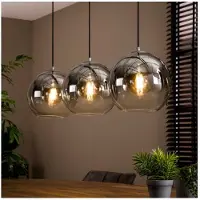 Meubelplaats Hanglamp van 3 Bubble Lampen Bollen met Rookglas - Oud Zilver - Woonkamer - Eettafel - Slaapkamer - Sfeer Verlichting - In Hoogte Verstelbaar tot 150 cm