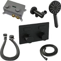 Brauer Carving Inbouw Badthermostaat - Drukknoppen - Badafvoer/vulcombinatie - 3-standen Handdouche - Mat Zwart - Kranen, Douchekranen, Inbouw - Kranen, Douchekranen, Inbouw douchekranen