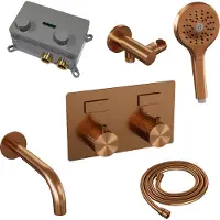 Brauer Carving Inbouw Badthermostaat - Drukknoppen - Baduitloop - 3-standen Handdouche - Geborsteld Koper PVD - Kranen, Douchekranen, Inbouw - Kranen, Douchekranen, Inbouw douchekranen