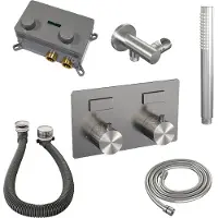 Brauer Carving Inbouw Badthermostaat - Drukknoppen - Badafvoer/vulcombinatie - Staafhanddouche - Geborsteld Rvs PVD - Kranen, Douchekranen, Inbouw - Kranen, Douchekranen, Inbouw douchekranen