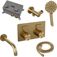 Brauer Carving Inbouw Badthermostaat - Drukknoppen - Baduitloop - 3-standen Handdouche - Geborsteld Goud PVD - Kranen, Douchekranen, Inbouw - Kranen, Douchekranen, Inbouw douchekranen