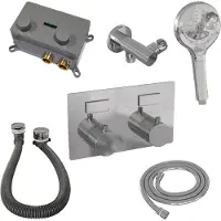 Brauer Carving Inbouw Badthermostaat - Drukknoppen - Badafvoer/vulcombinatie - 3-standen Handdouche - Chroom - Kranen, Douchekranen, Inbouw - Kranen, Douchekranen, Inbouw douchekranen