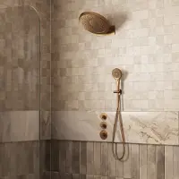 Saniclear Uni inbouw regendouche 37cm geborsteld koper PVD met watervalfunctie en 3 standen handdouche