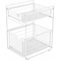 BOTC Gootsteenkast Organizer - Keukenkast Organizer - Aanrecht Organizer - Dubbel Uitschuifbaar - Aanrecht - Lade - Wit