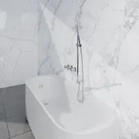 FortiFura Nebbio Badcombinatie-set - thermostaatkraan - glijstang met geïntegreerde wandaansluitbocht - gladde doucheslang - staaf handdouche - badvulcombinatie - chroom