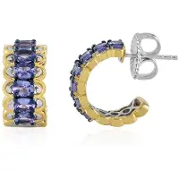 Cavill - Zilveren Oorstekers - 925 Sterling Zilver met Palladium - 14 Ovale Tanzanieten 2,394 ct - Paars Edelsteen Oorbellen - Luxe Sieraden