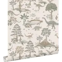 ESTAhome behang dinosaurussen grijs en groen - 50 x 900 cm - 132174