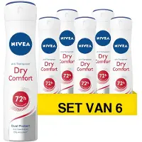 Nivea Dry Comfort Deodorant Spray - Anti-Transpirant - Droog gevoel - 72 uur bescherming - Met mineralen en DryPlus-systeem - Alcoholvrij - 6 x 150 ml - Voordeelverpakking