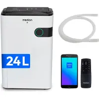 Medion luchtontvochtiger met app en stembediening (5L waterreservoir, tot 40m², ontvochtigingsvermogen 24L/dag, 280W max. vermogen, 2 snelheidsniveaus, tiptoetsbediening, MD 12044)