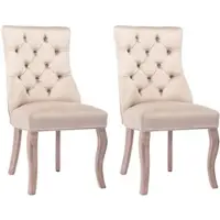 OKWISH Eetkamerstoel Set Van 2 - Fluwelen Bekleding Met Knopstiksel - Hoge Rugleuning Voor Keuken En Woonkamer - Beige - 97×51×47 cm