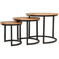 Lizzely Garden & Living Salontafel rond 3delig mangohout Jaell bruin side table industrieel duurzaam massief hout mango bijzettafel