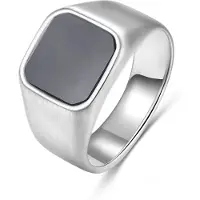 Frank 1967 7FR-0025-59 Heren Ring – Zwarte Steen – Geborsteld Staal – Ringmaat 59