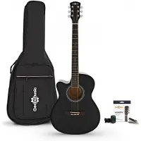 Gear4Music Single Cutaway Linkshandige Akoestisch Gitaar & Accessoireset van Zwart