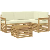 vidaXL Buiten bank set 5 st Wit en crèmekleurig Polyester